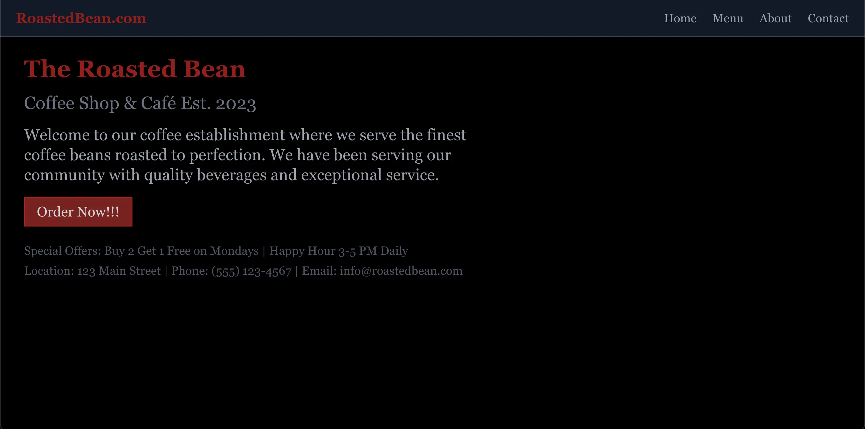 Bad cafe homepage example