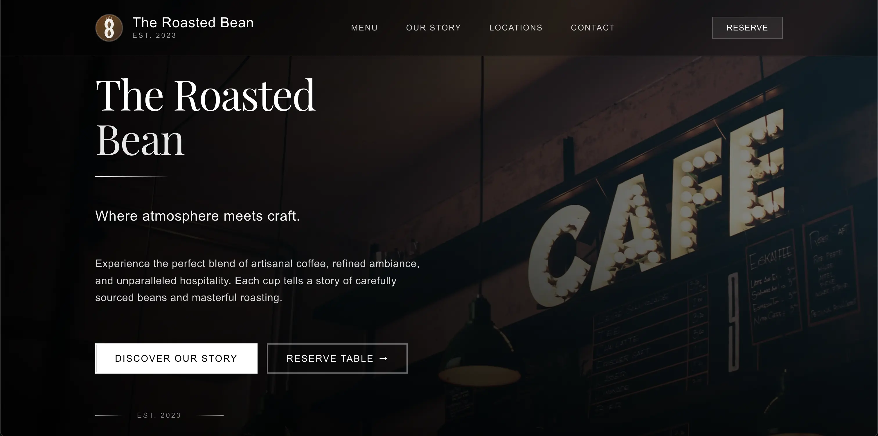 Good cafe homepage example