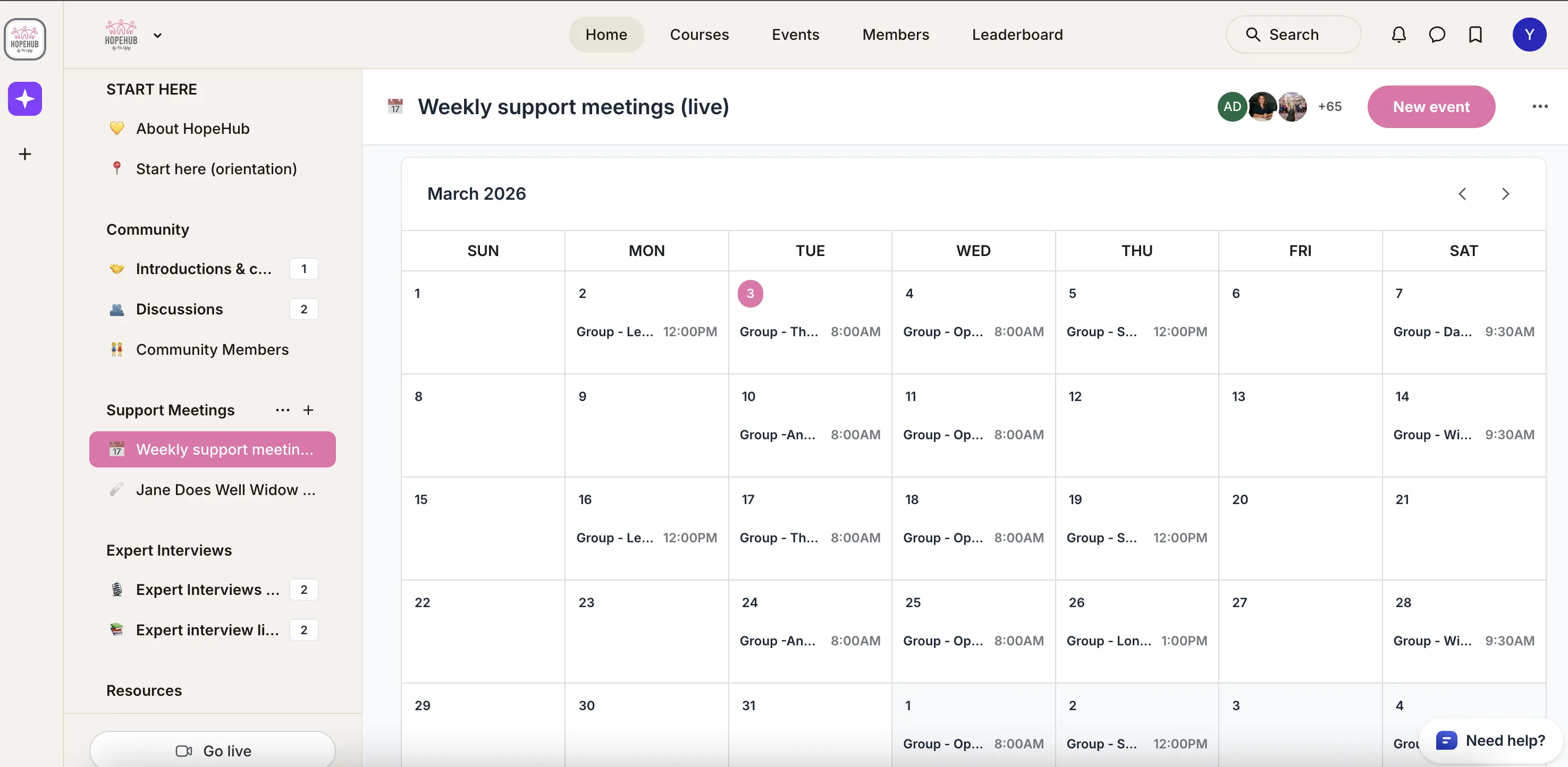 HopeHub – private support meeting spaces for widows on Circle
