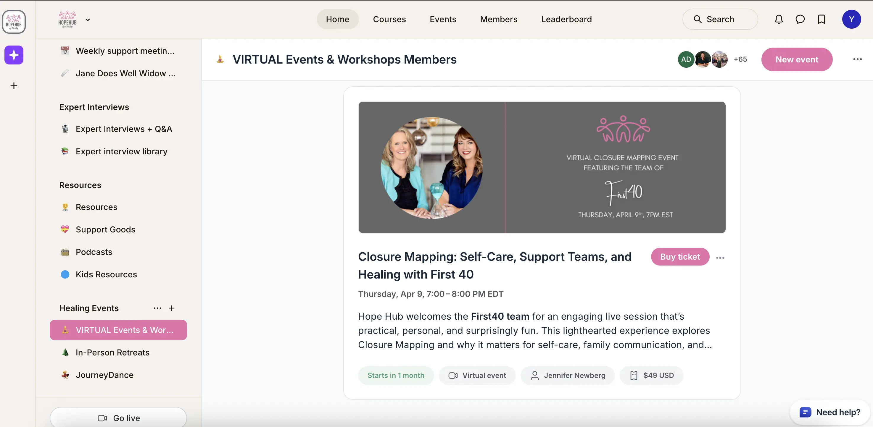 HopeHub virtual events space