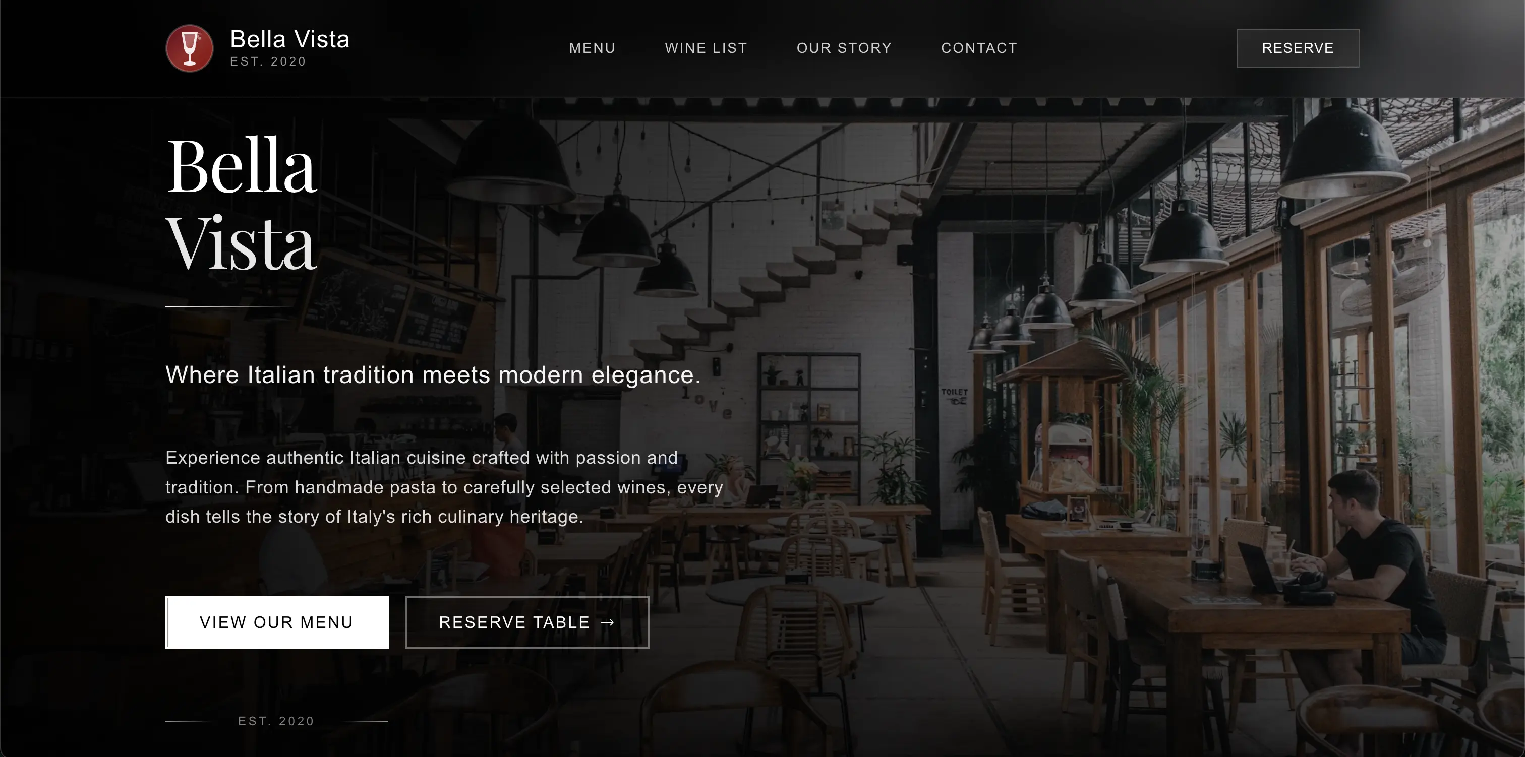 Good restaurant homepage example